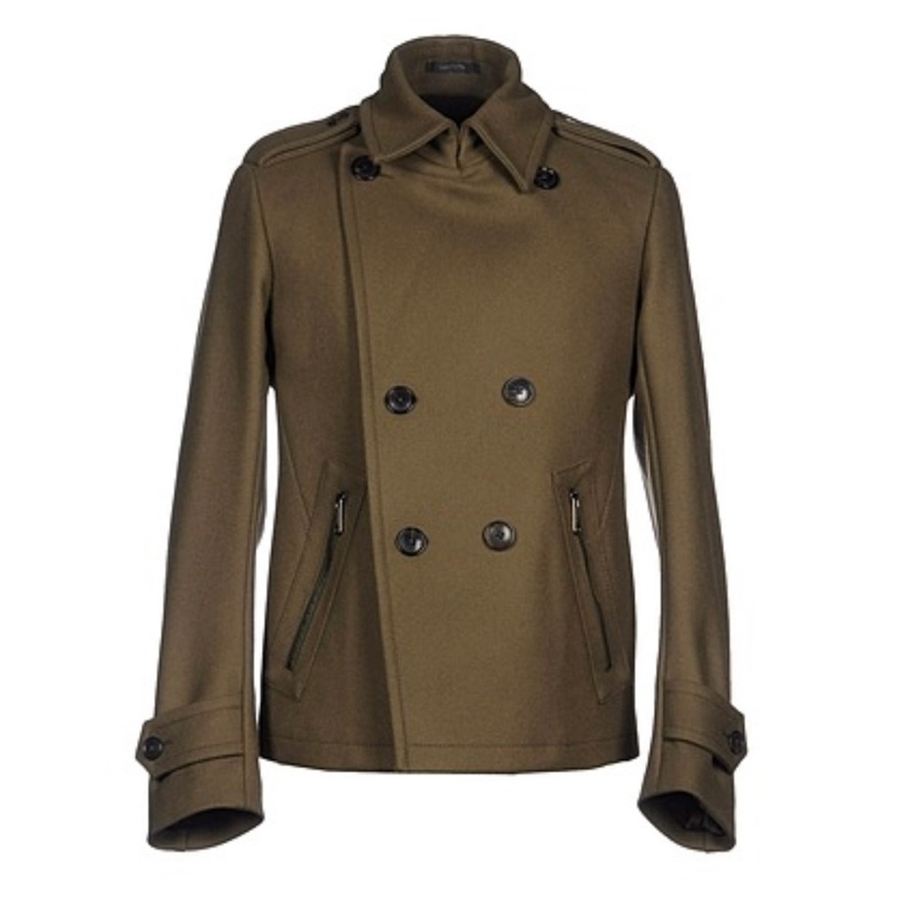 VIKTOR & ROLF Monsieur Wool Peacoat Olive Green Military Jacket Made in Italy 48